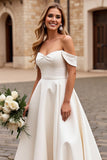 Off The Shoulder Ivory A Line Wedding Dress