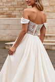Off The Shoulder Ivory A Line Wedding Dress