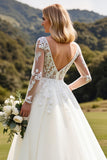 A Line Ivory Lace Appliqued Wedding Dress with Long Sleeves