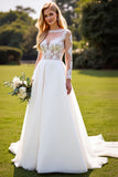 A Line Ivory Lace Appliqued Long Sleeves Wedding Dress