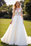 A Line Ivory Lace Appliqued Long Sleeves Wedding Dress
