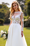 A Line Ivory Lace Appliqued Long Sleeves Wedding Dress