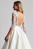 A Line Ivory Lace Appliqued Half Sleeves Wedding Dress