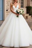 A Line Ivory Spaghetti Straps Ball Gown Long Wedding Dress