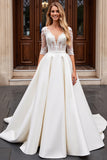 Ivory Lace Appliqued A Line Half Sleeves Wedding Dress