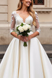 Ivory Lace Appliqued A Line Half Sleeves Wedding Dress