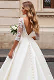 Ivory Lace Appliqued A Line Half Sleeves Wedding Dress