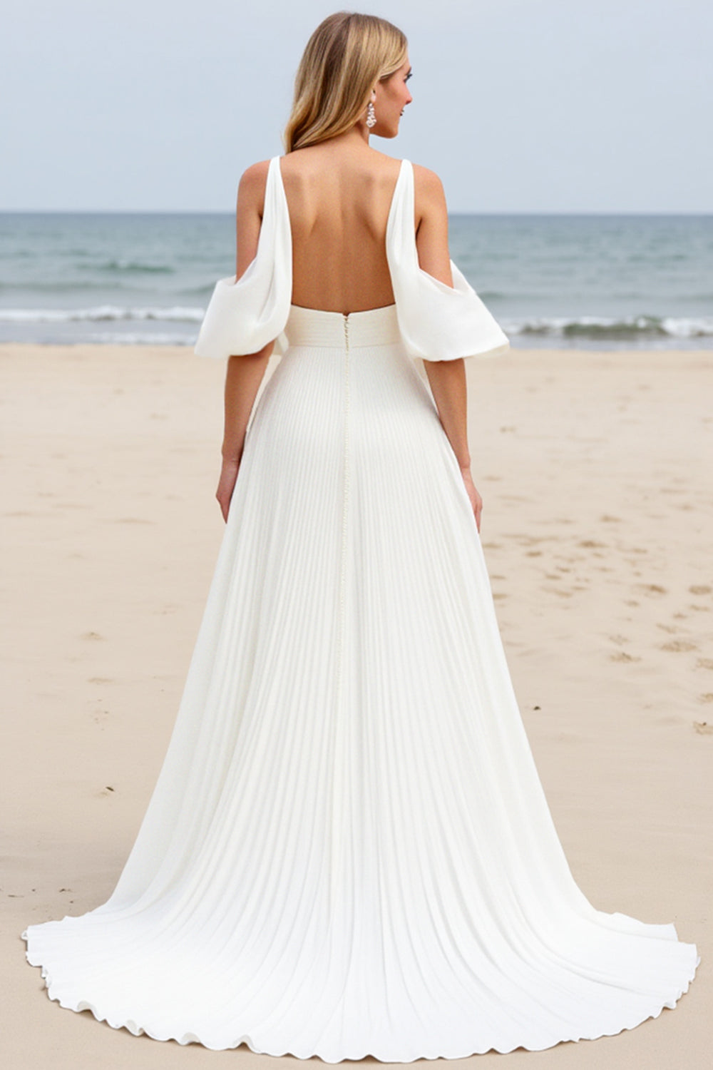Wedtrend Women White Wedding Dress with Slit Cold Shoulder Pleated Long Bridal Dress WEDTREND Wedtrend Women White Wedding Dress with Slit Cold Shoulder Pleated Long Bridal Dress WEDTREND