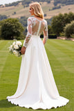 A Line Long Sleeves Ivory Appliqued Wedding Dress