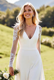 A Line Long Sleeves Ivory Appliqued Wedding Dress