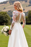A Line Long Sleeves Ivory Appliqued Wedding Dress