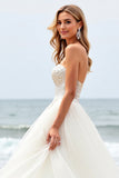 Ivory Strapless Lace Tulle A Line Boho Wedding Dress