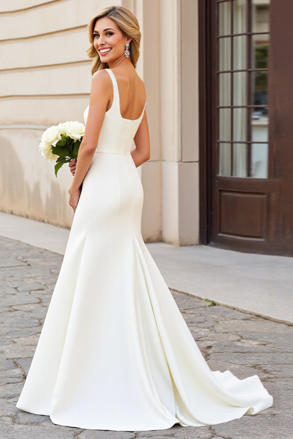 Wedtrend Women Ivory Wedding Dress Square Neck Sleeveless Mermaid Satin Long Bridal Dress WEDTREND Wedtrend Women Ivory Wedding Dress Square Neck Sleeveless Mermaid Satin Long Bridal Dress WEDTREND