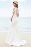 Lace Ivory Mermaid Illusion Long Sleeve Wedding Dress