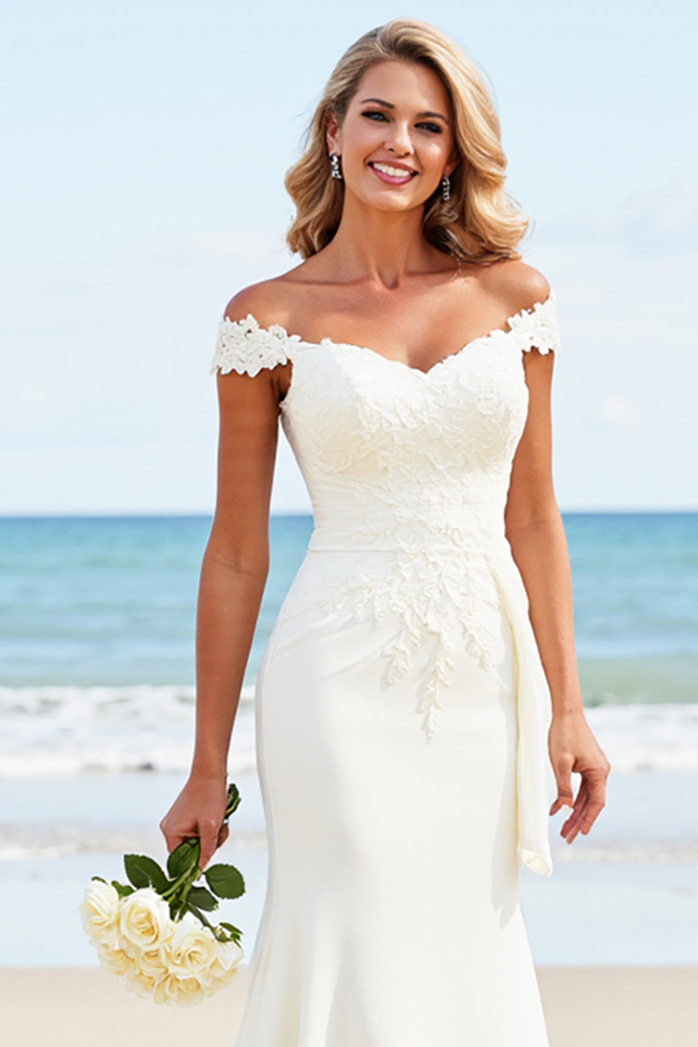 Wedtrend Women Lace Ivory Wedding Dress Stretch Satin Mermaid Off the Shoulder Long Bridal Dress WEDTREND Wedtrend Women Lace Ivory Wedding Dress Stretch Satin Mermaid Off the Shoulder Long Bridal Dress WEDTREND