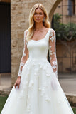 Lace Ivory A Line Tulle Long Sleeve Wedding Dress