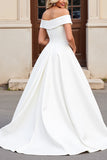 lvory A Line Off The Shoulder Pleated Long Wedding Dress