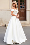lvory A Line Off The Shoulder Pleated Long Wedding Dress