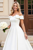 lvory A Line Off The Shoulder Pleated Long Wedding Dress