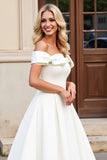 lvory A Line Off The Shoulder Pleated Long Wedding Dress