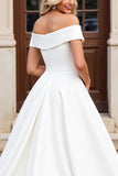 lvory A Line Off The Shoulder Pleated Long Wedding Dress