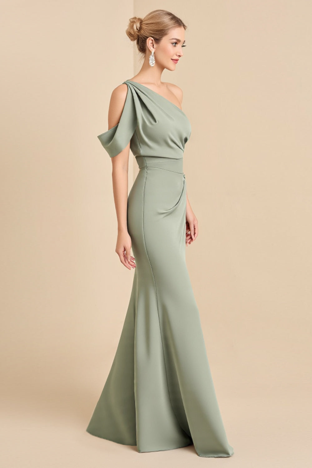Wedtrend Women Matcha One Shoulder Bridesmaid Dress Chiffon Sheath Ruched Wedding Guest Dress WEDTREND Wedtrend Women Matcha One Shoulder Bridesmaid Dress Chiffon Sheath Ruched Wedding Guest Dress WEDTREND
