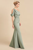 Matcha Sheath One Shoulder Chiffon Ruched Bridesmaid Dress