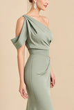 Matcha Sheath One Shoulder Chiffon Ruched Bridesmaid Dress