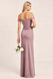 Vintage Mauve A Line Off The Shoulder Ruched Bridesmaid Dress