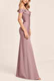 Vintage Mauve A Line Off The Shoulder Ruched Bridesmaid Dress
