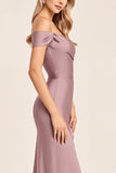 Vintage Mauve A Line Off The Shoulder Ruched Bridesmaid Dress