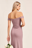 Vintage Mauve A Line Off The Shoulder Ruched Bridesmaid Dress