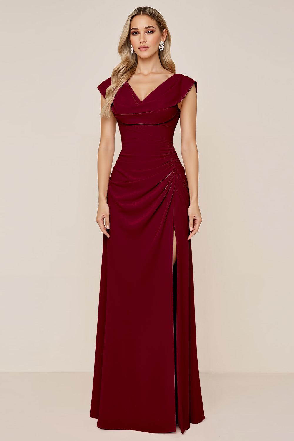 Wedtrend Women Candy Pink Bridesmaid Dress with Slit A Line Cowl Neck Ruched Wedding Guest Dress WEDTREND Wedtrend Women Candy Pink Bridesmaid Dress with Slit A Line Cowl Neck Ruched Wedding Guest Dress WEDTREND