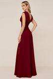 Candy Pink A Line Cowl Neck Long Bridesmaid Dress with Slit