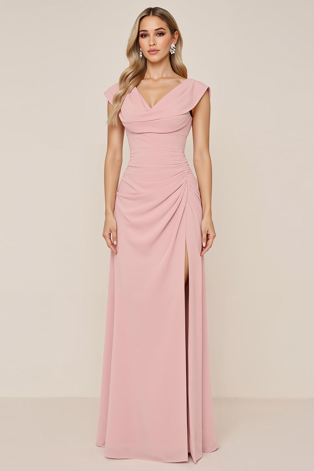 Wedtrend Women Candy Pink Bridesmaid Dress with Slit A Line Cowl Neck Ruched Wedding Guest Dress WEDTREND Wedtrend Women Candy Pink Bridesmaid Dress with Slit A Line Cowl Neck Ruched Wedding Guest Dress WEDTREND