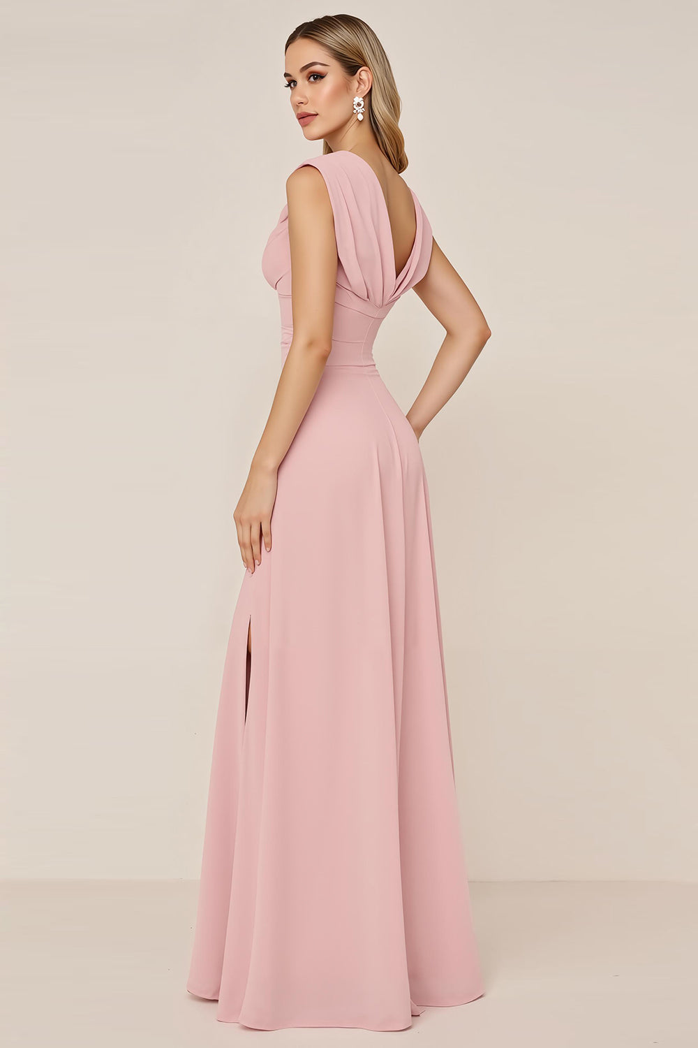 Wedtrend Women Candy Pink Bridesmaid Dress with Slit A Line Cowl Neck Ruched Wedding Guest Dress WEDTREND Wedtrend Women Candy Pink Bridesmaid Dress with Slit A Line Cowl Neck Ruched Wedding Guest Dress WEDTREND