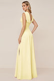 Candy Pink A Line Cowl Neck Long Bridesmaid Dress with Slit