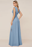 Candy Pink A Line Cowl Neck Long Bridesmaid Dress with Slit