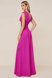 Candy Pink A Line Cowl Neck Long Bridesmaid Dress with Slit
