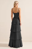 Lilac A-Line Spaghetti Straps Tiered Chiffon Long Bridesmaid Dress