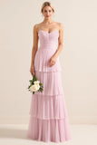 Lilac A-Line Spaghetti Straps Tiered Chiffon Long Bridesmaid Dress
