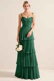 Lilac A-Line Spaghetti Straps Tiered Chiffon Long Bridesmaid Dress