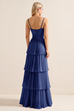 Lilac A-Line Spaghetti Straps Tiered Chiffon Long Bridesmaid Dress
