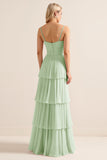 Lilac A-Line Spaghetti Straps Tiered Chiffon Long Bridesmaid Dress