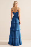 Lilac A-Line Spaghetti Straps Tiered Chiffon Long Bridesmaid Dress