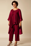 Dusty Rose 2 Piece Round Neck Chiffon Mother of the Bride Pant Suits