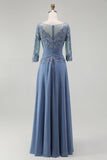 Dusty Blue A Line Chiffon Mother of the Bride Dress with Half Sleeves