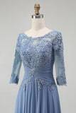 Dusty Blue A Line Chiffon Mother of the Bride Dress with Half Sleeves