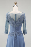 Dusty Blue A Line Chiffon Mother of the Bride Dress with Half Sleeves
