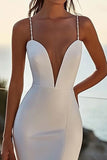 Elegant Ivory Mermaid Spaghetti Straps Satin Wedding Dress